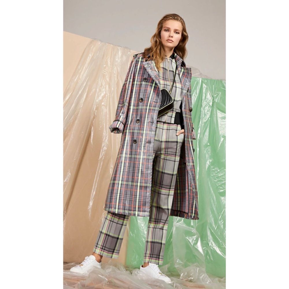 ESCADA SPORT Coated Check Trench Coat Size 38 NEW with tags Grey